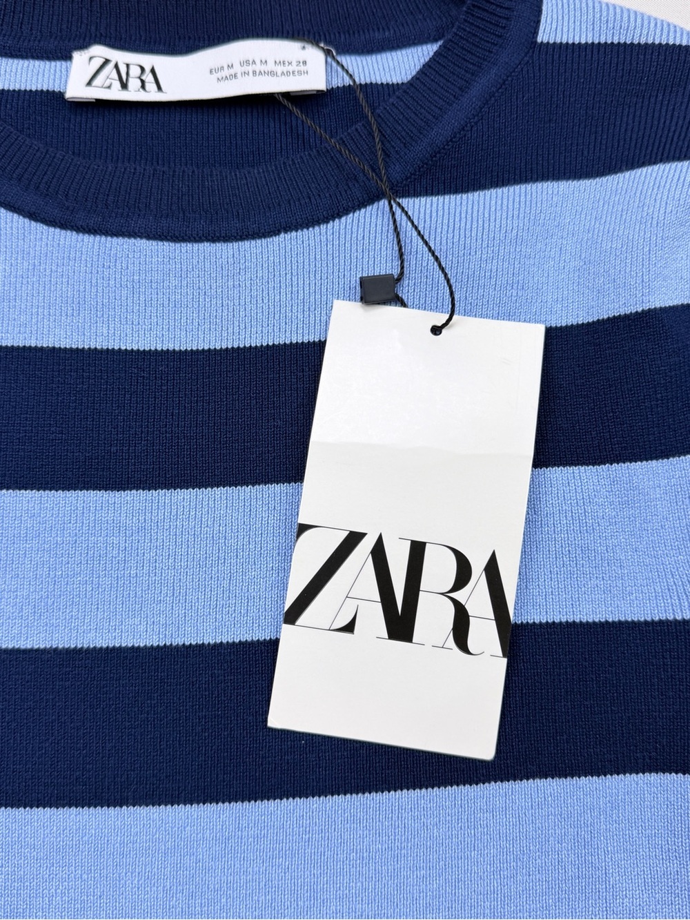 Zara Light Blue & Navy Striped Cropped Crewneck Sweater - Picture 6 of 8